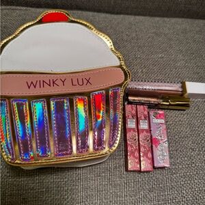 New! WINKY LUX bundle: lip oil, shimmer eyeshadow, lip gloss, lipstick, and bag